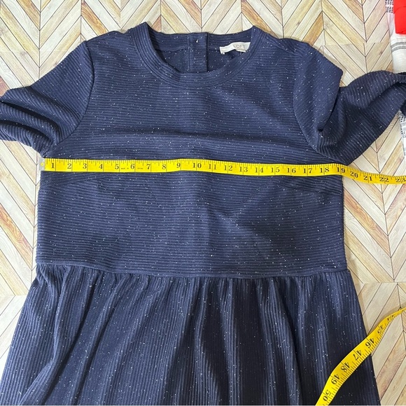 LOFT PETITES Flecked Button Back Swing Dress Dark Navy Blue Sz Lg Casual Comfy - Picture 9 of 11